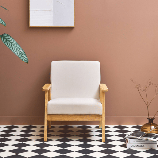 Cadeirão escandinavo em madeira e veludo cotelê, Isak veludo, Creme, 64x69.5x73 cm