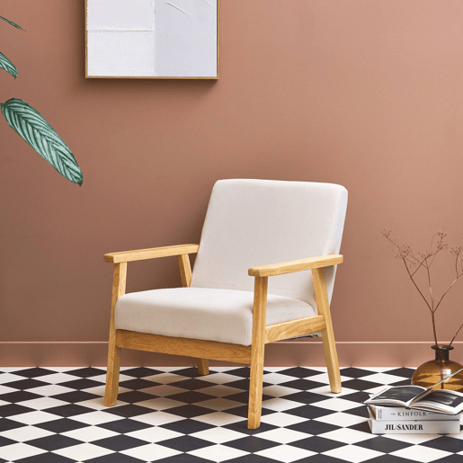 Cadeirão escandinavo em madeira e veludo cotelê, Isak veludo, Creme, 64x69.5x73 cm