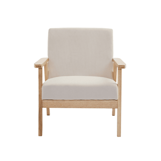Cadeirão escandinavo em madeira e veludo cotelê, Isak veludo, Creme, 64x69.5x73 cm