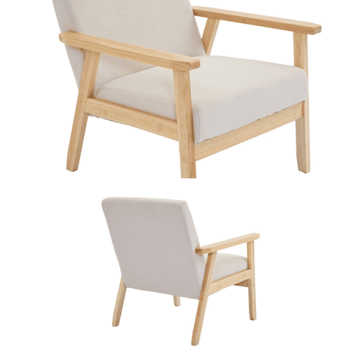 Cadeirão escandinavo em madeira e veludo cotelê, Isak veludo, Creme, 64x69.5x73 cm