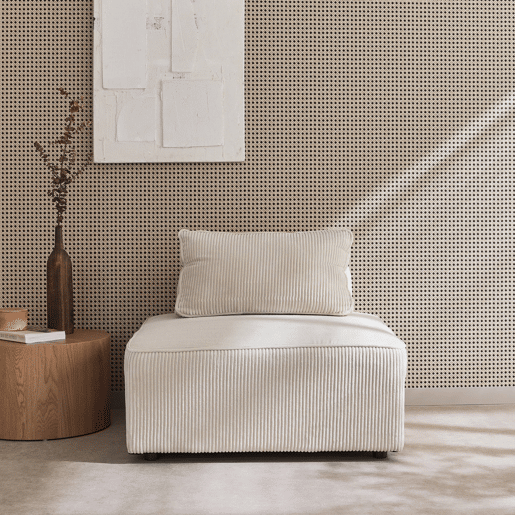 Módulo para sofá modular de veludo canelado, 1 lugar, Lao, Creme, 90x90x40 cm