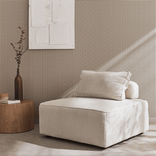 Módulo para sofá modular de veludo canelado, 1 lugar, Lao, Creme, 90x90x40 cm