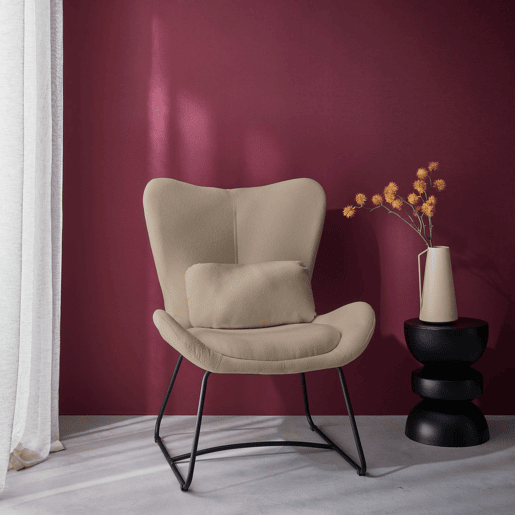 Cadeirão em tecido com almofada, Nina, Beige, 75x78x101 cm