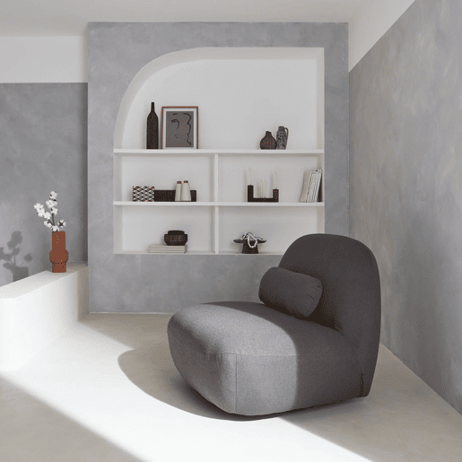 Poltrona giratório 360º em tecido boucle texturado, Spino, Cinza, 85x85x75 cm