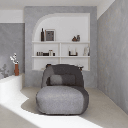 Poltrona giratório 360º em tecido boucle texturado, Spino, Cinza, 85x85x75 cm