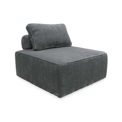 Módulo para sofá modular de veludo canelado, 1 lugar, Lao, Cinza escuro, 90x90x40 cm