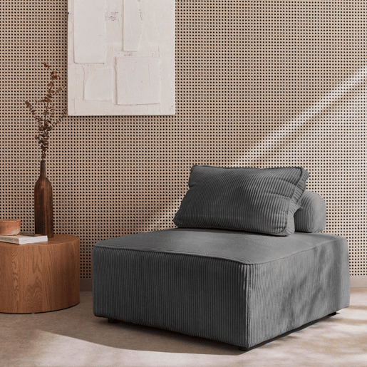 Módulo para sofá modular de veludo canelado, 1 lugar, Lao, Cinza escuro, 90x90x40 cm