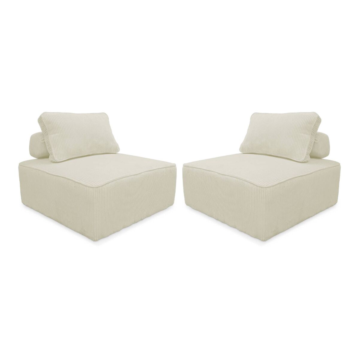 Sofá modular de pana, 2 plazas, lao, crema, 90x90x40 cm