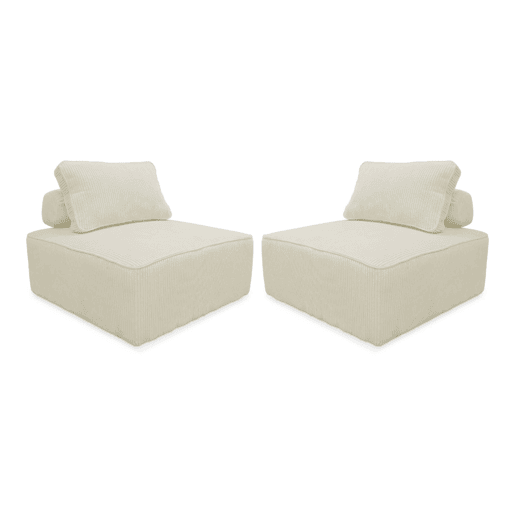 Sofá modular em tecido veludo canelado de 2 lugares, Lao, Creme, 90x90x40 cm