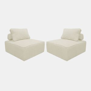 Sofá modular em tecido veludo canelado de 2 lugares, Lao, Creme, 90x90x40 cm