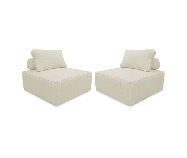 Sofá modular de pana, 2 plazas, lao, crema, 90x90x40 cm