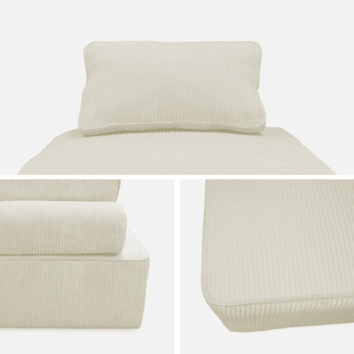 Sofá modular em tecido veludo canelado de 2 lugares, Lao, Creme, 90x90x40 cm
