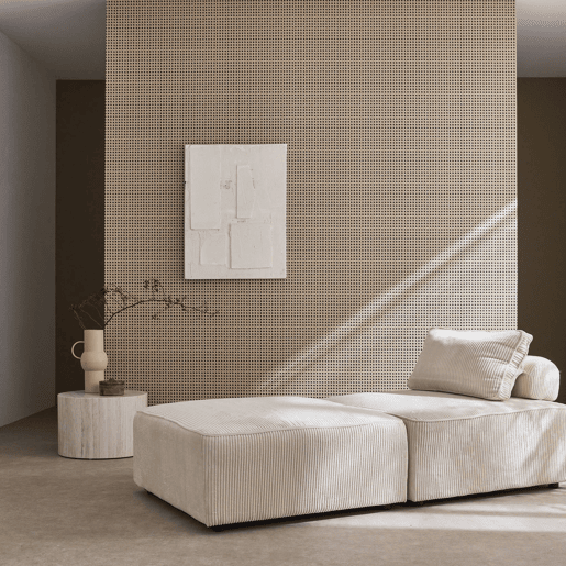 Sofá modular em tecido veludo canelado de 2 lugares, Lao, Creme, 90x90x40 cm