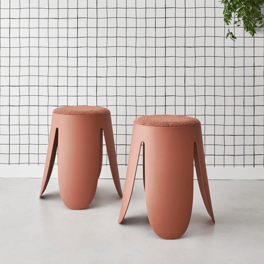 Bancos empilháveis, tecido felpudo texturado, set de 2, Niki, Terracota, 44x30x46 cm