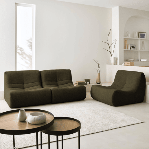 Sofá modular em boucle texturizado de 3 lugares, Sokol boucle, Caqui, 91x105x72 cm