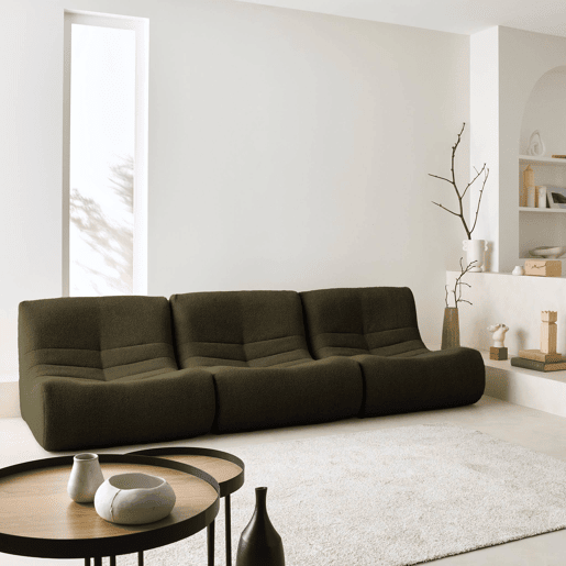 Sofá modular em boucle texturizado de 3 lugares, Sokol boucle, Caqui, 91x105x72 cm