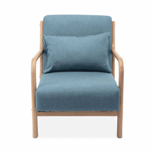 Cadeirão de design em madeira e tecido, Lorens boucle, Azul, 65x80x79 cm