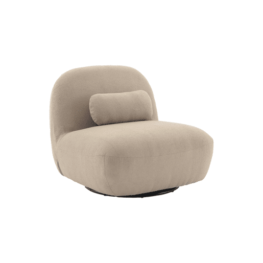 Poltrona giratório 360º em tecido boucle texturado, Spino, Beige, 85x85x75 cm