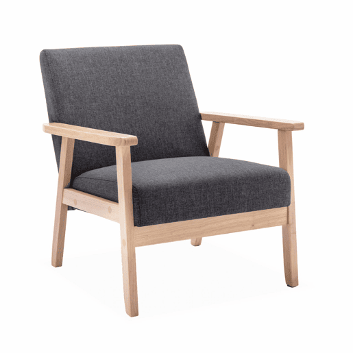 Cadeirão escandinavo em madeira e tecido, Isak, Cinza escuro, 64x69.5x73 cm
