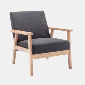 Cadeirão escandinavo em madeira e tecido, Isak, Cinza escuro, 64x69.5x73 cm