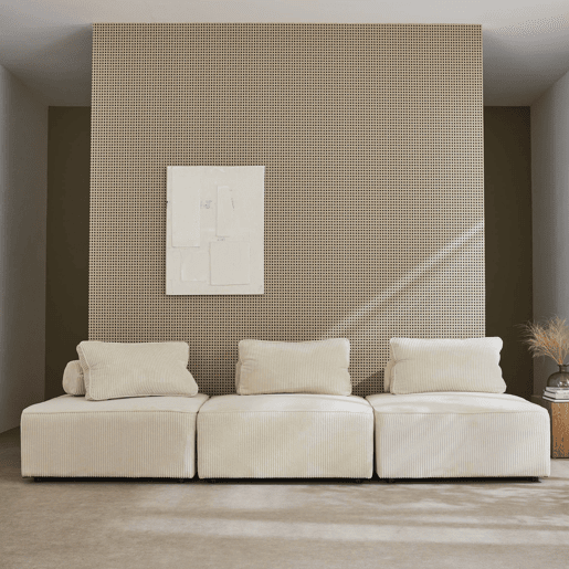 Sofá modular em veludo canelado, 3 lugares, Lao, Creme, 90x90x40 cm