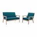 Banco y sillón de madera y tela, 3 plazas Banco y sillón de madera y tela, 3 plazas Azul