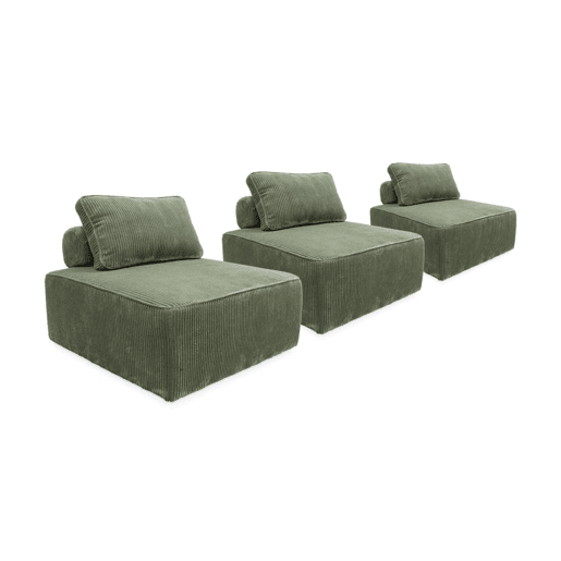 Sofá modular em veludo canelado, 3 lugares, Lao, Verde, 90x90x40 cm