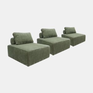 Sofá modular em veludo canelado, 3 lugares, Lao, Verde, 90x90x40 cm