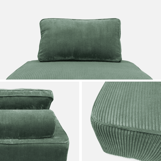 Sofá modular em veludo canelado, 3 lugares, Lao, Verde, 90x90x40 cm
