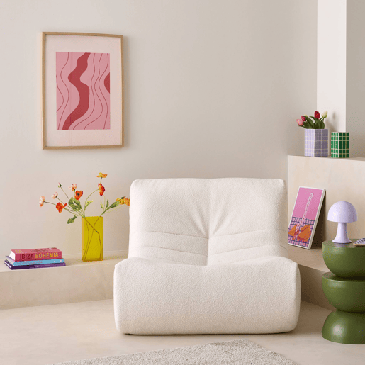 Módulo de sofá modular em boucle texturizado, 1 lugar, Sokol boucle, Branco, 105x91x72 cm
