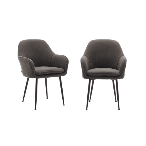Cadeirão em veludo canelado com pernas em metal, set de 2, Shella veludo, Cinza escuro, 57x59x84.5 cm