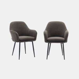 Cadeirão em veludo canelado com pernas em metal, set de 2, Shella veludo, Cinza escuro, 57x59x84.5 cm