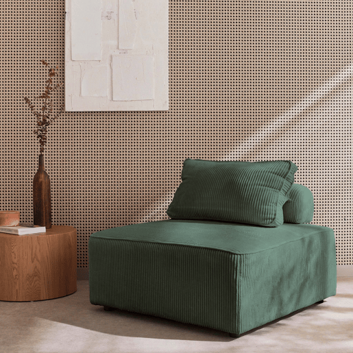 Módulo para sofá modular de veludo canelado, 1 lugar, Lao, Verde, 90x90x40 cm