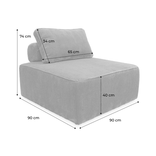 Módulo para sofá modular de veludo canelado, 1 lugar, Lao, Verde, 90x90x40 cm