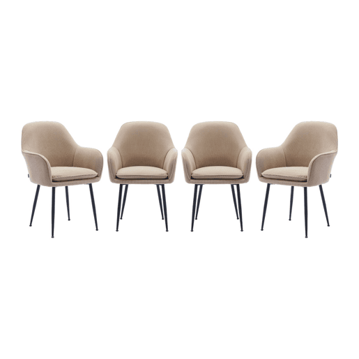 Cadeira de veludo corduroy com pés de metal preto fosco, set de 4, Shella, Beige, 57x59x84.5 cm