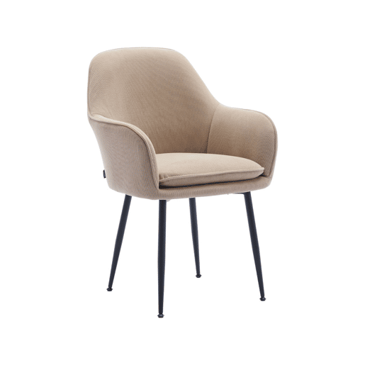 Cadeira de veludo corduroy com pés de metal preto fosco, set de 4, Shella, Beige, 57x59x84.5 cm