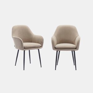 Cadeirão em veludo canelado com pernas em metal, set de 2, Shella veludo, Beige, 57x59x84.5 cm