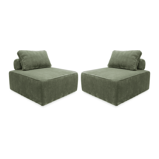 Sofá modular em tecido veludo canelado de 2 lugares, Lao, Verde, 90x90x40 cm