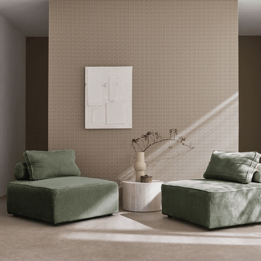 Sofá modular em tecido veludo canelado de 2 lugares, Lao, Verde, 90x90x40 cm