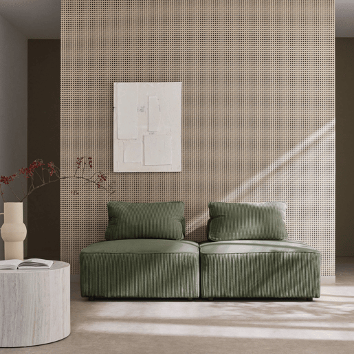 Sofá modular em tecido veludo canelado de 2 lugares, Lao, Verde, 90x90x40 cm
