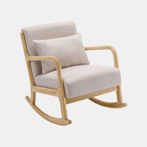 Cadeira de baloiço escandinava em madeira e tecido, Lorens, Beige, 65x80x81.5 cm