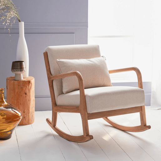 Cadeira de baloiço escandinava em madeira e tecido, Lorens, Beige, 65x80x81.5 cm