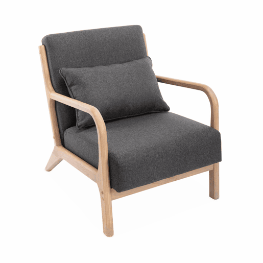 Cadeirão de design em madeira e tecido, Lorens boucle, Cinza escuro, 65x80x79 cm