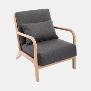 Cadeirão de design em madeira e tecido, Lorens boucle, Cinza escuro, 65x80x79 cm