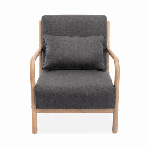 Cadeirão de design em madeira e tecido, Lorens boucle, Cinza escuro, 65x80x79 cm