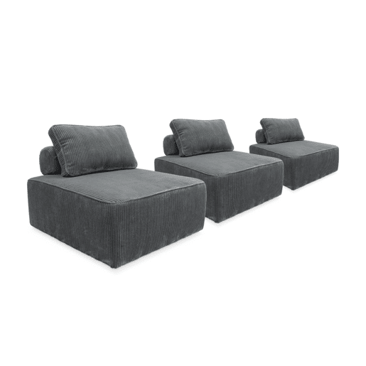 Sofá modular em veludo canelado, 3 lugares, Lao, Cinza escuro, 90x90x40 cm