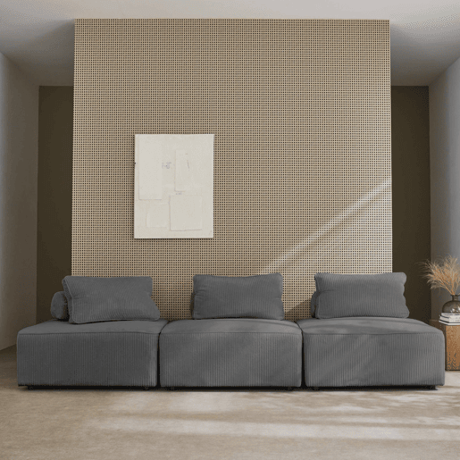 Sofá modular em veludo canelado, 3 lugares, Lao, Cinza escuro, 90x90x40 cm