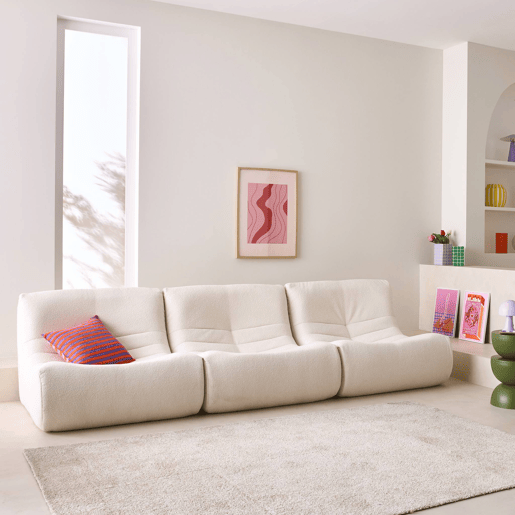Conjunto de 3 poltronas bouclette de 1 lugar de estilo contemporâneo com textura branca