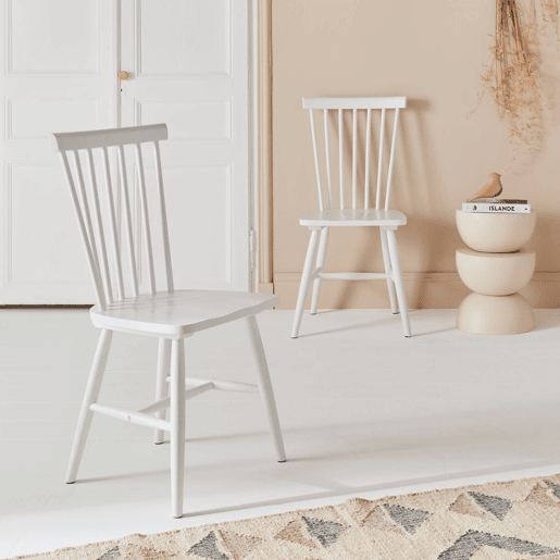 Cadeiras de madeira hevea, set de 2, Romie, Branco, 50.8x44.2x90 cm