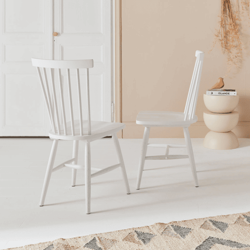 Cadeiras de madeira hevea, set de 2, Romie, Branco, 50.8x44.2x90 cm